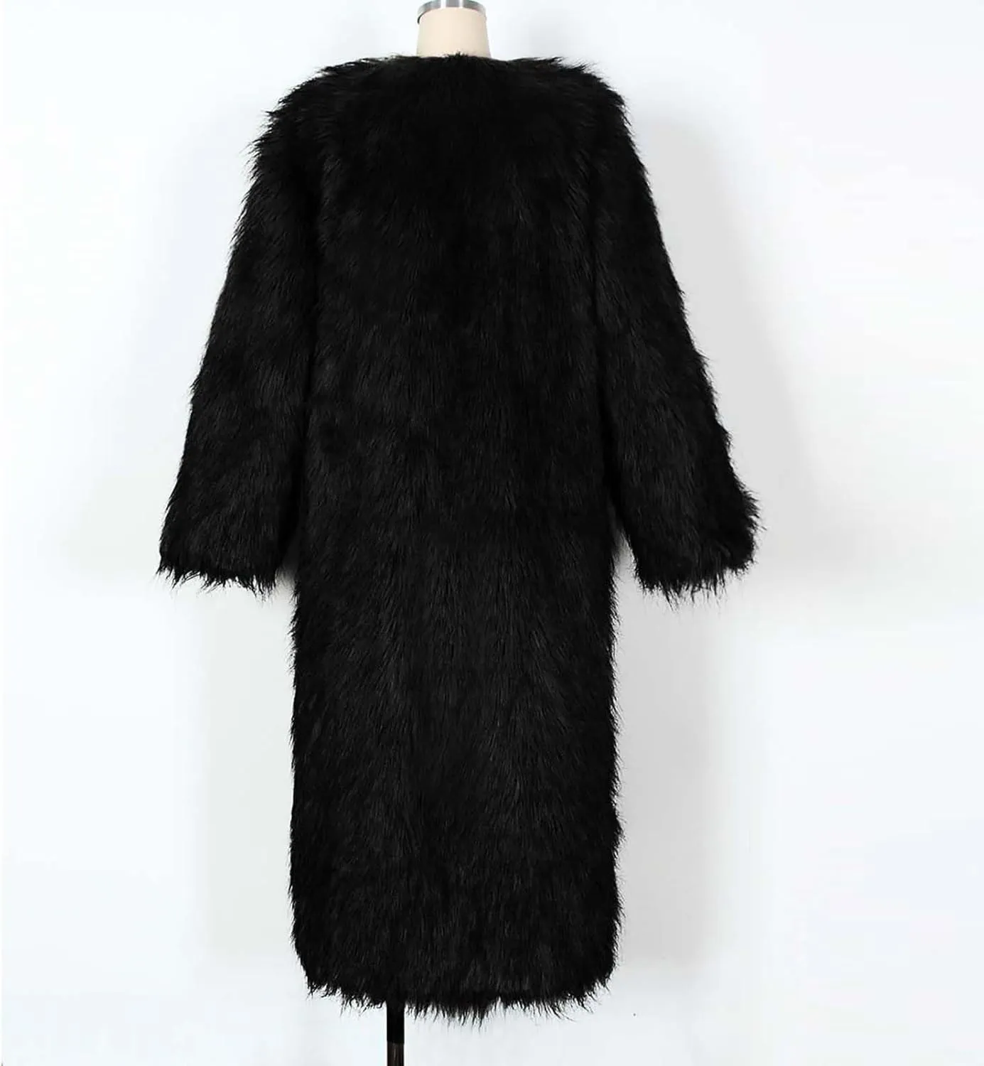 Womens Warm Long Fuzzy Coats Open Front Faux Fur Floor Length Overcoat Heavyweight Luxurious Warm Cozy Outerwear