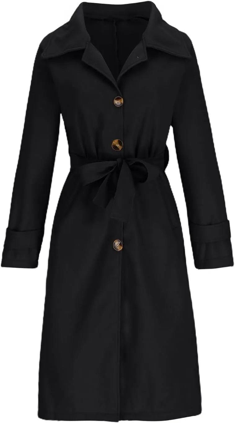 Women's Winter Coats Long Single-Breasted Outerwear Open Front Knitted Sweater Warm Trench Coat with Belt 2024