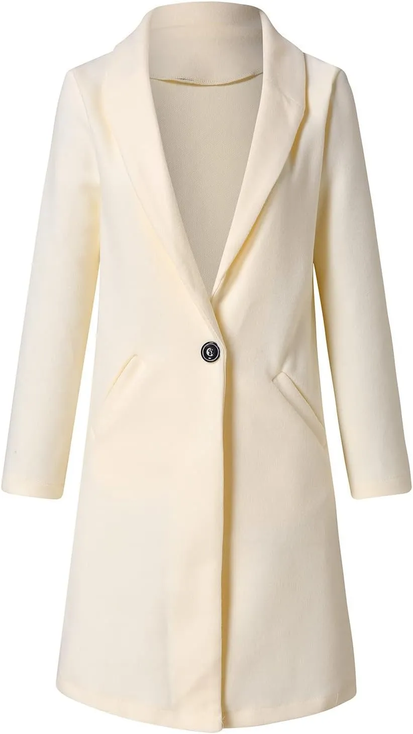 Women's Winter Coats Mid Long Wool Pea Coat Single Breasted Winter Overcoat Office Work Cardigan Peacoat Outerwear