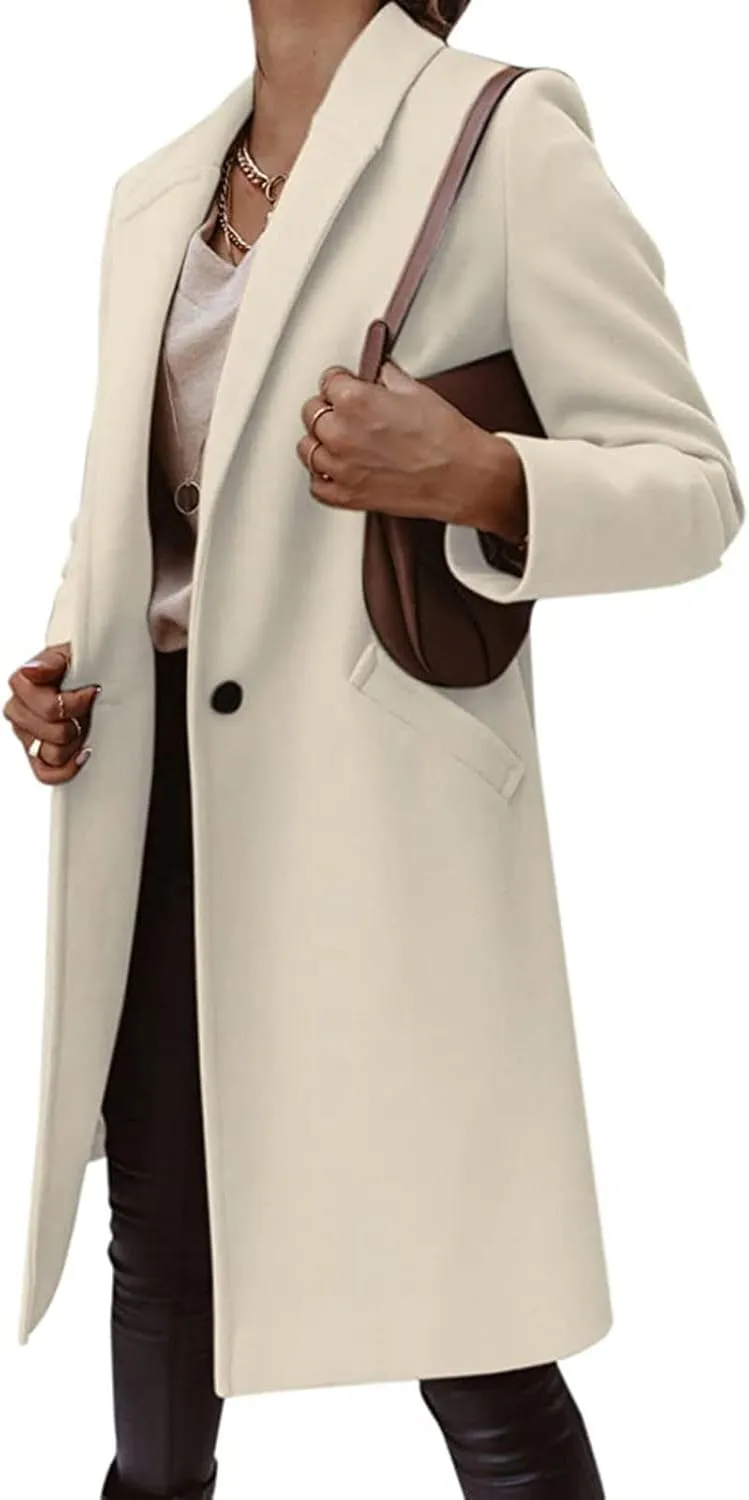 Women's Winter Coats Mid Long Wool Pea Coat Single Breasted Winter Overcoat Office Work Cardigan Peacoat Outerwear