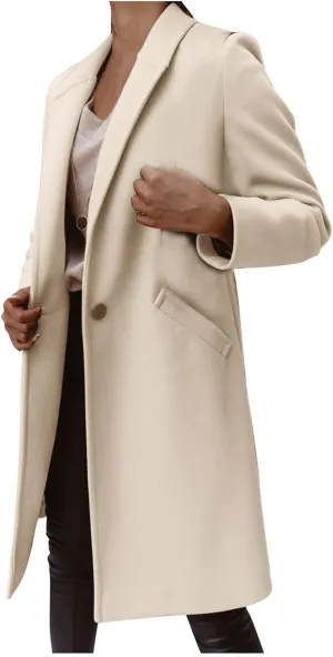 Women's Winter Coats Mid Long Wool Pea Coat Single Breasted Winter Overcoat Office Work Cardigan Peacoat Outerwear