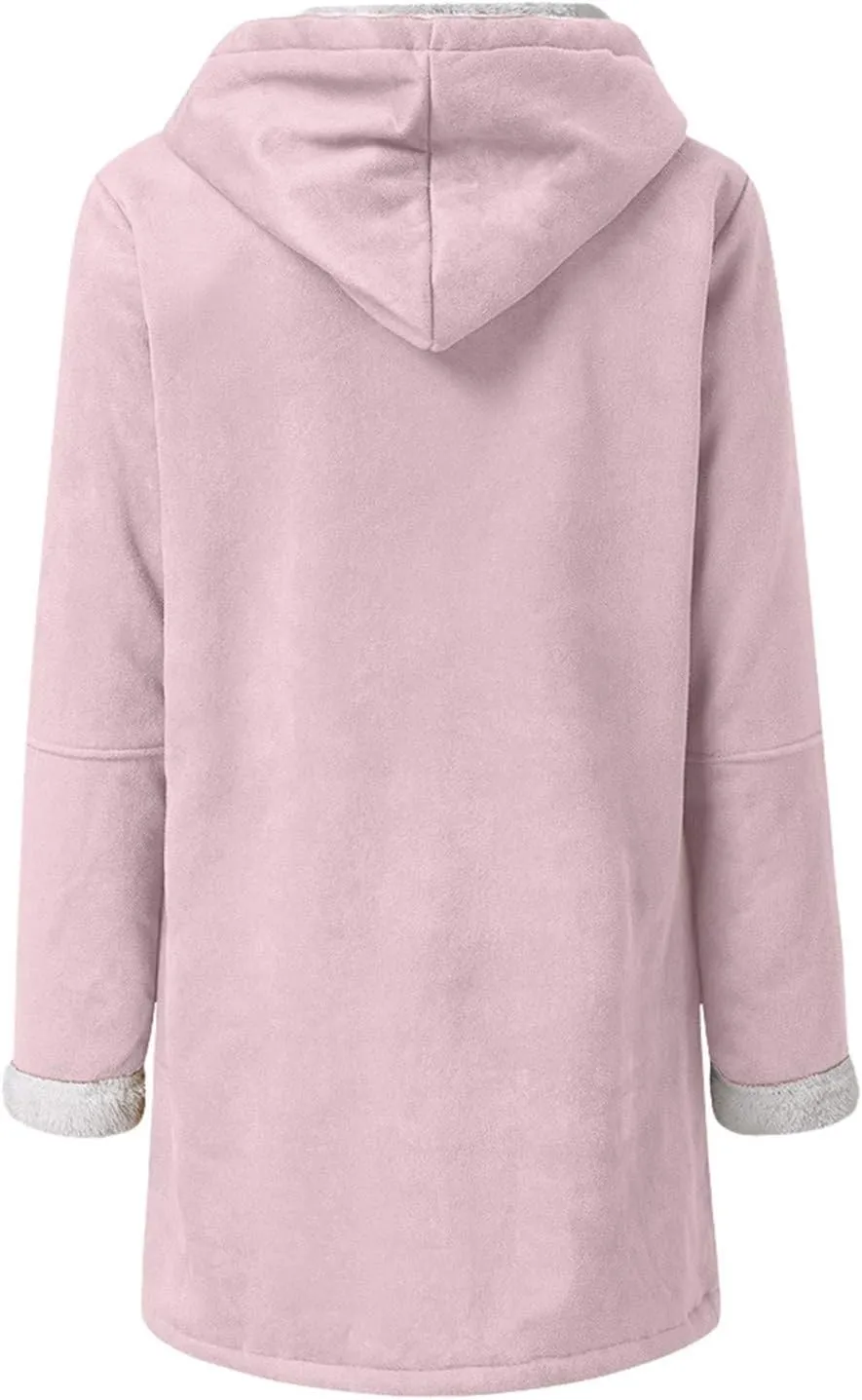 Women's Winter Down Jacket Warm Plush Hoodies Horn Button Coat Plus Size Wool Jacket Velvet Outerwear