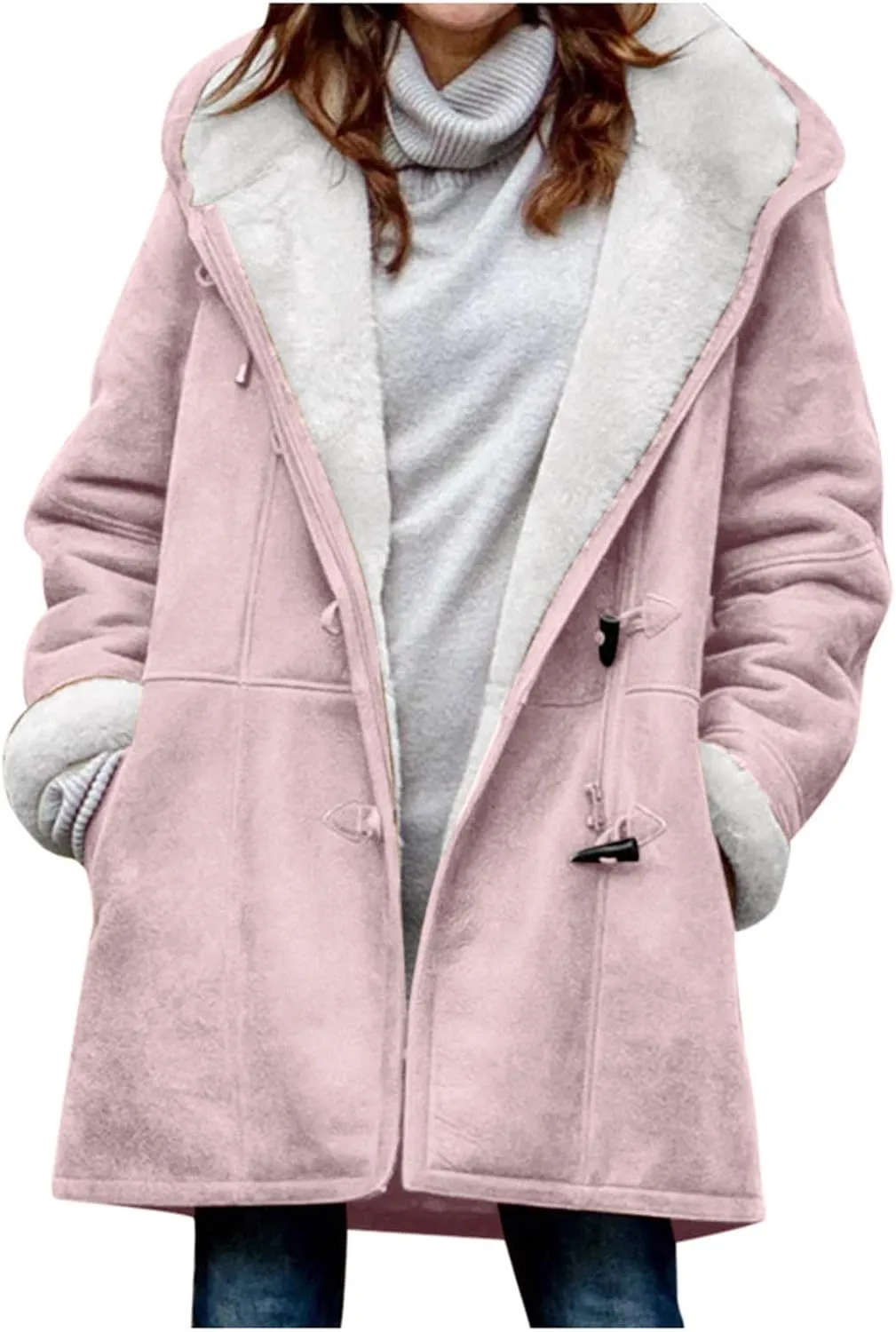 Women's Winter Down Jacket Warm Plush Hoodies Horn Button Coat Plus Size Wool Jacket Velvet Outerwear