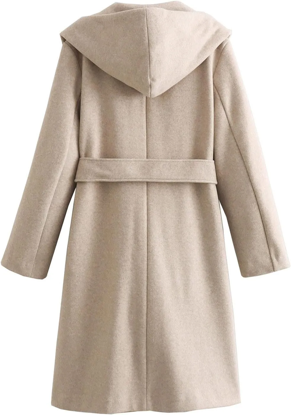 Womens Winter Wool Blend Pea Coat Casual Notched Lapel Collar Trench Coat Belted Elegant Long Overcoat Jacket