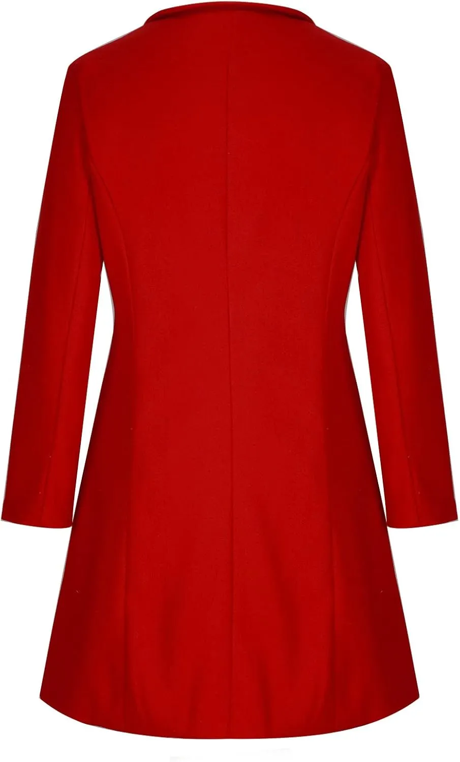 Womens Winter Wool Coats Single Breasted Mid-Long Pea Coats Elegant Notch Lapel Windproof Trench Coat Outwear