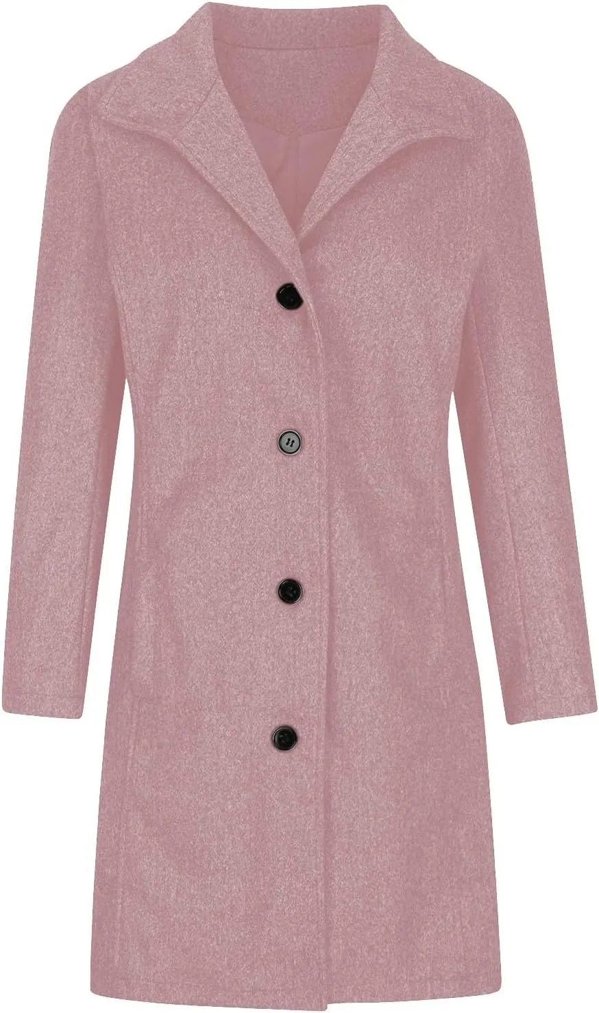 Women's Wool Blend Trench Coat Casual Single Breasted Pea Coat Thicken Stand Collar Mid Long Overcoat with Pocket