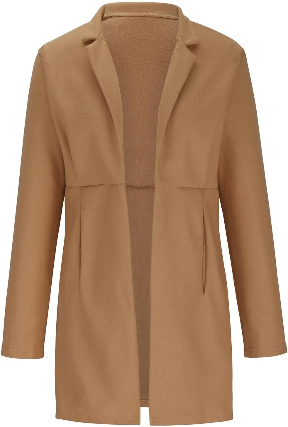 Womens Wool Coats Casual Open Front Notch Lapel Trench Coat Elegant Mid-Long Warm Winter Pea Coats Overcoat
