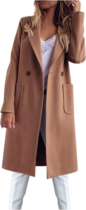 Women's Wool Coats Fashion Autumn And Winter Long-Sleeved Lapel Tweed Coat Windbreaker Jacket, M-3XL