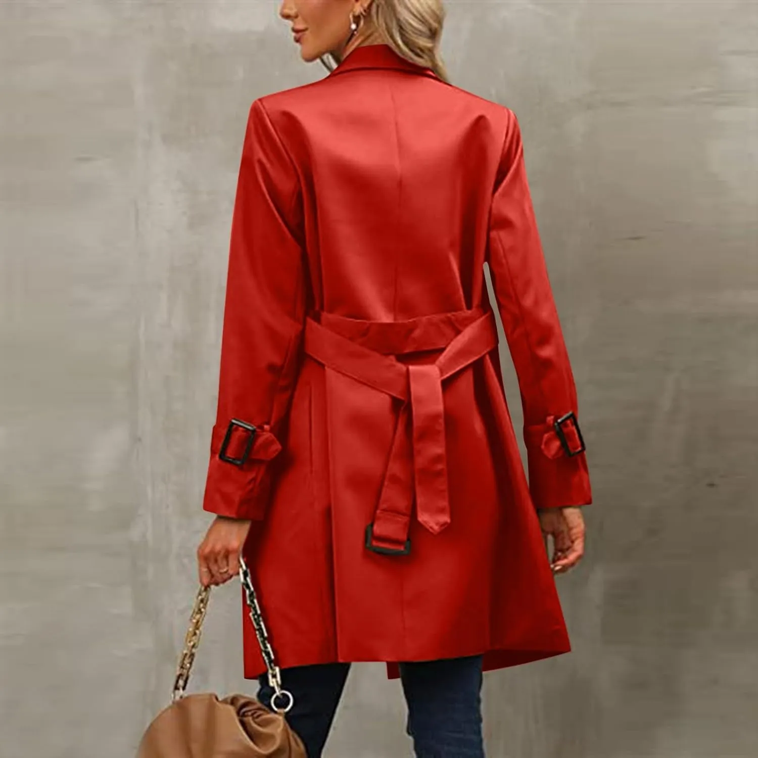 Women's Wool Coats Fashion Autumn And Winter Long-Sleeved Lapel Tweed Coat Windbreaker Jacket, M-3XL