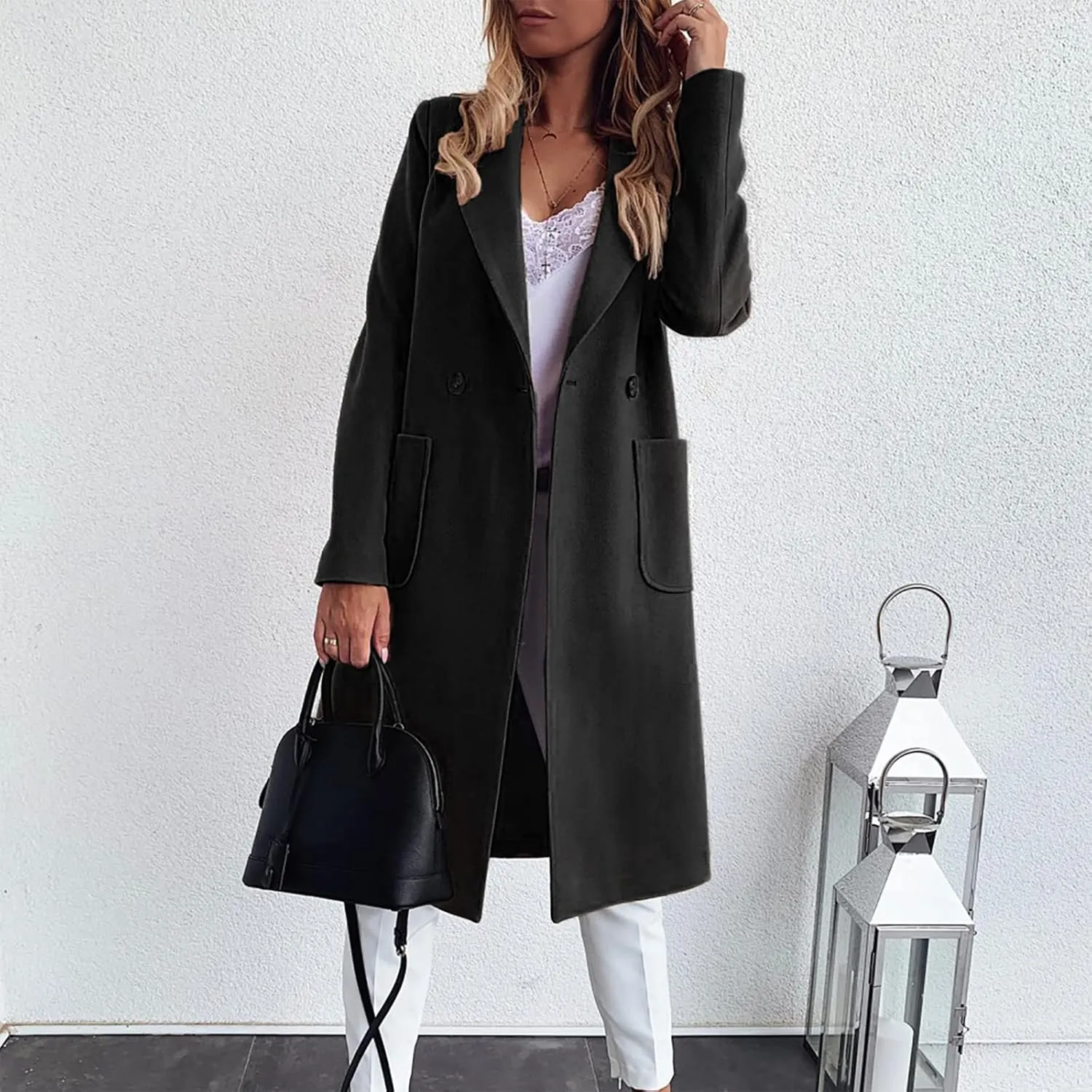 Women's Wool Coats Fashion Autumn And Winter Long-Sleeved Lapel Tweed Coat Windbreaker Jacket, M-3XL