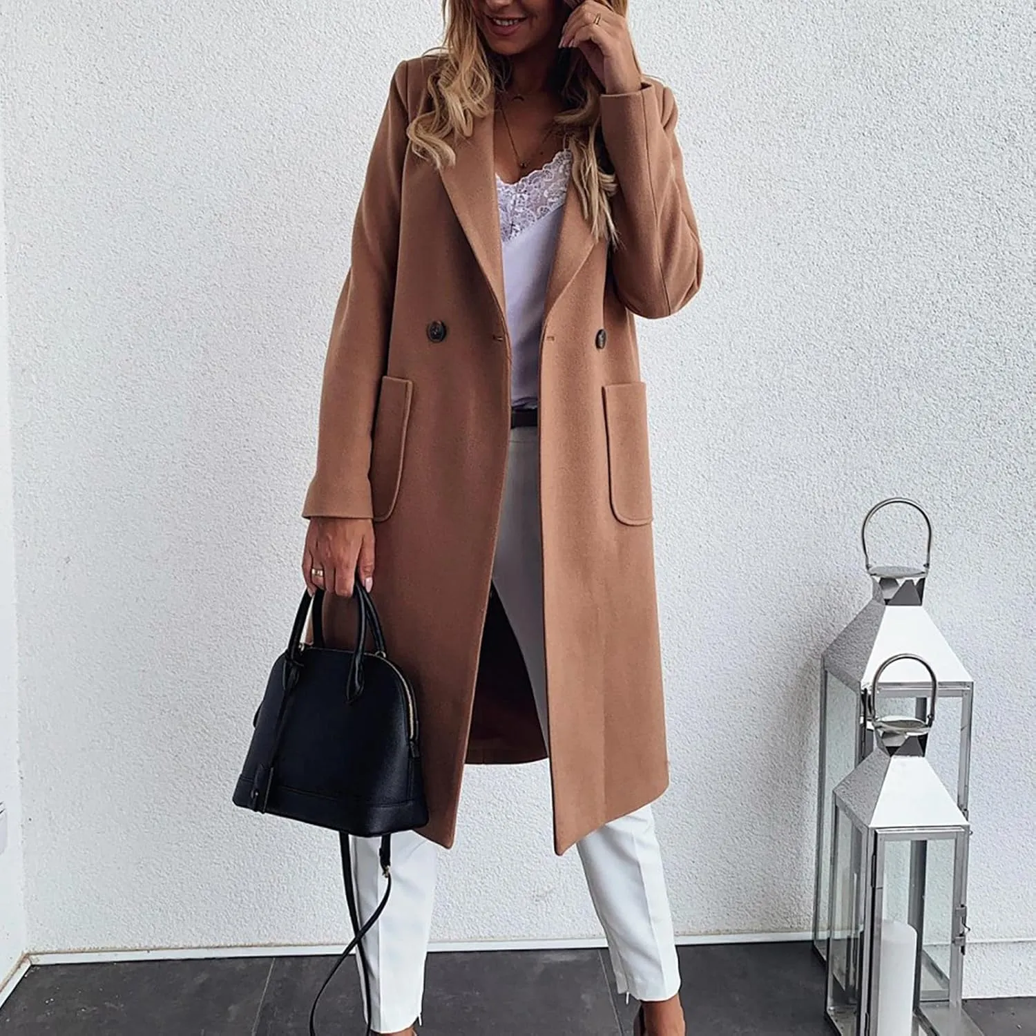 Women's Wool Coats Fashion Autumn And Winter Long-Sleeved Lapel Tweed Coat Windbreaker Jacket, M-3XL