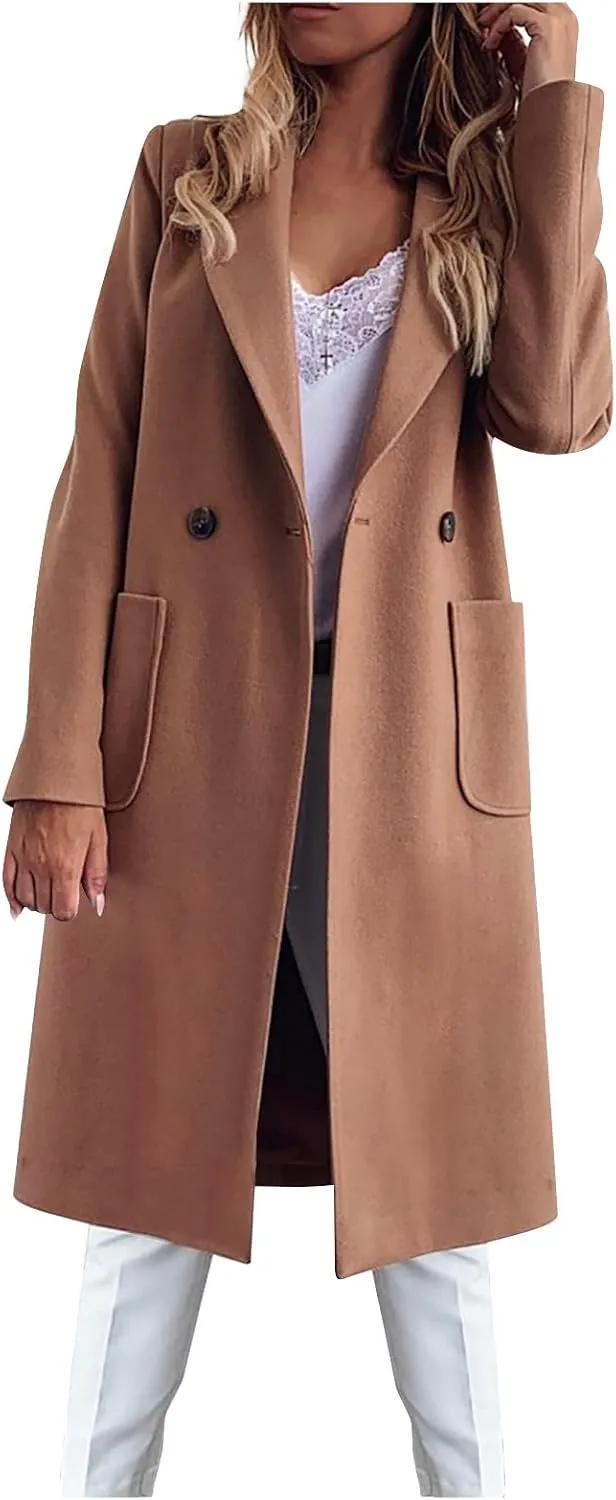 Women's Wool Coats Fashion Autumn And Winter Long-Sleeved Lapel Tweed Coat Windbreaker Jacket, M-3XL