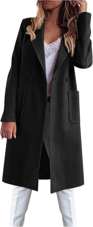 Women's Wool Coats Fashion Autumn And Winter Long-Sleeved Lapel Tweed Coat Windbreaker Jacket, M-3XL