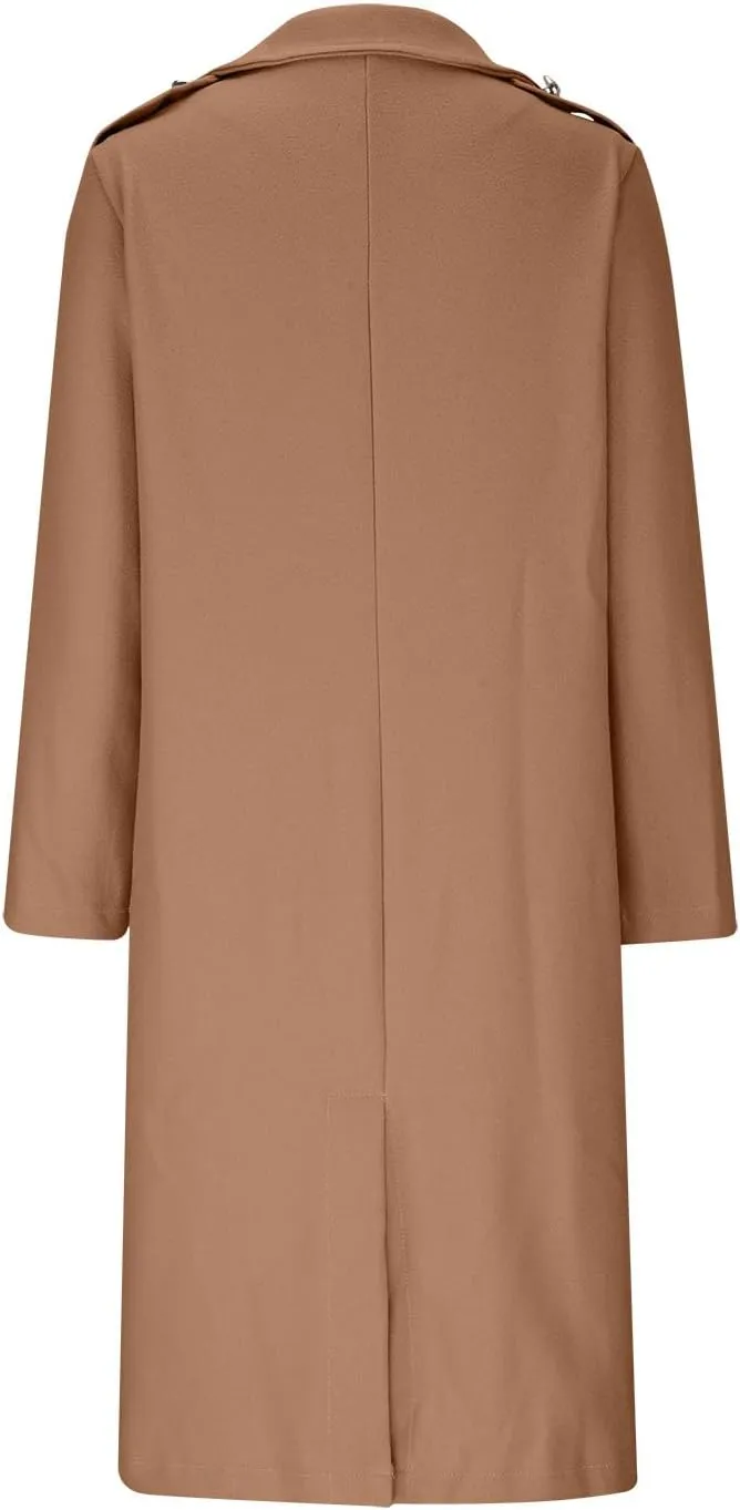 Wool Blend Trench Coat for Women Mid Long Length Office Overcoat Elegant Lapel Collar Belted Pea Coats With Pockets