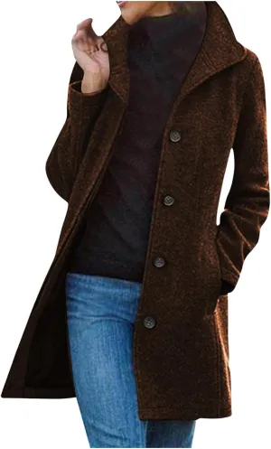 Wool Coats for Women Trendy Pea Coat Single Breasted Dress Coats Warm Wool Blazers Casual Winter Jacket with Pockets