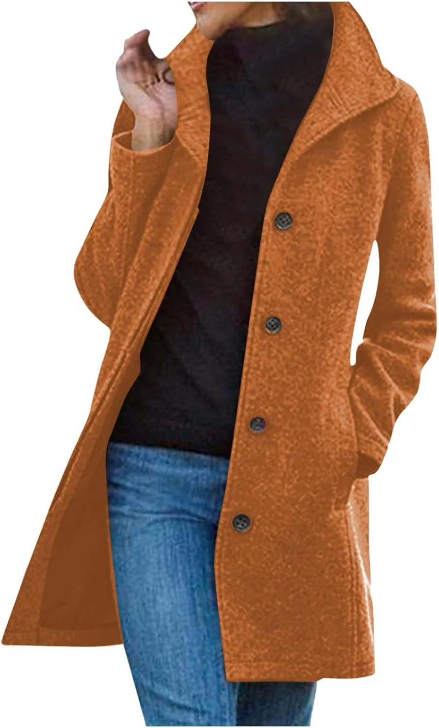 Wool Coats for Women Winter Thicken Wool Blend Pea Coat Stand Collar Single Breasted Casual Trench Coat Overcoat