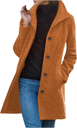 Wool Coats for Women Winter Thicken Wool Blend Pea Coat Stand Collar Single Breasted Casual Trench Coat Overcoat