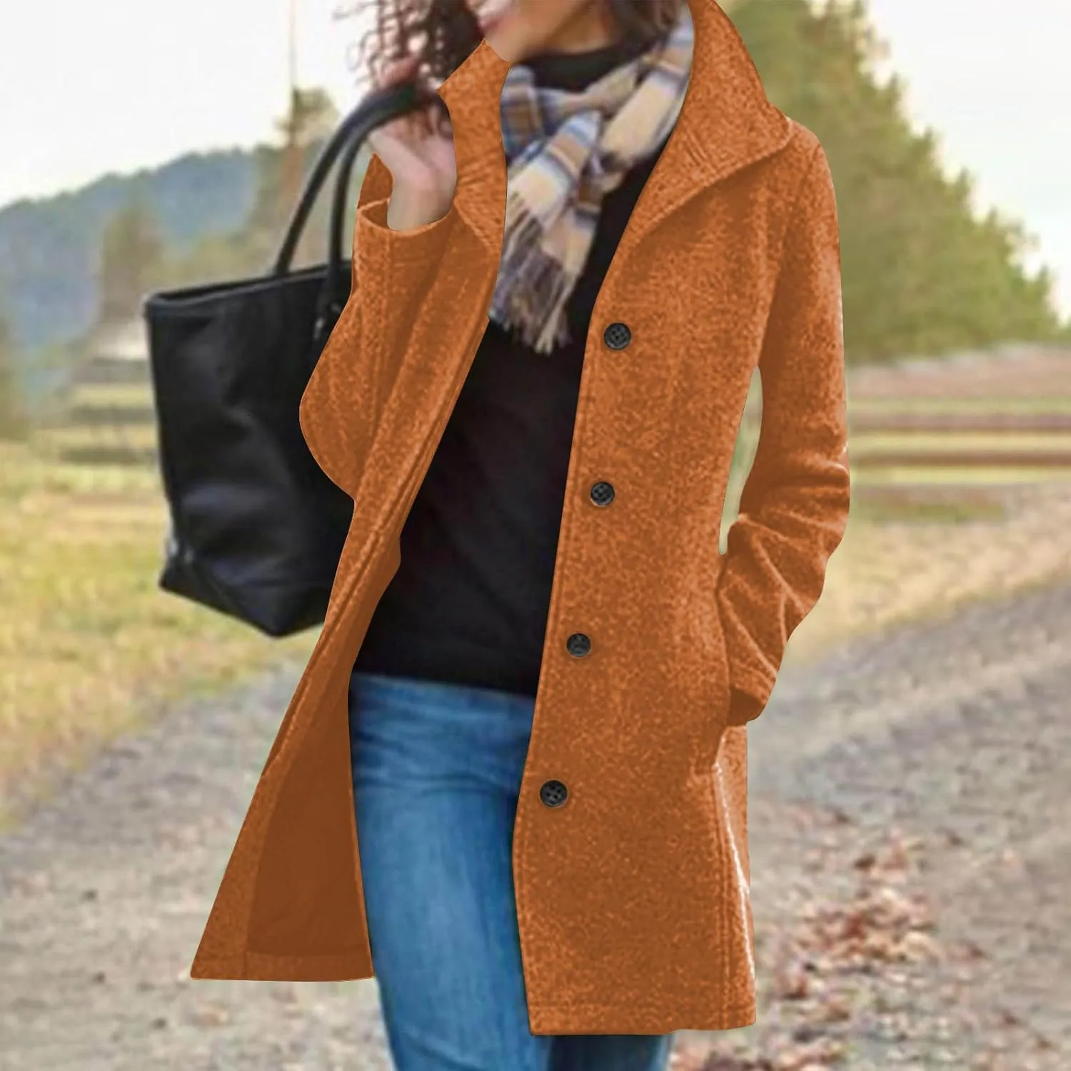 Wool Coats for Women Winter Thicken Wool Blend Pea Coat Stand Collar Single Breasted Casual Trench Coat Overcoat