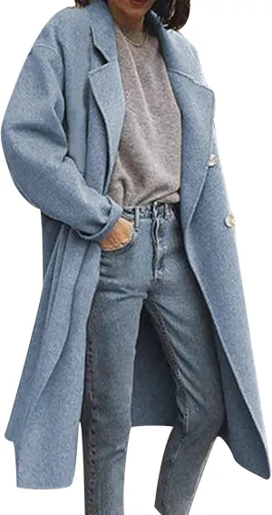 Wool Trench Coat for Women Oversized Notched Collar Single Breast Trench Coat Thicken Warm Winter Pea Coat Jackets