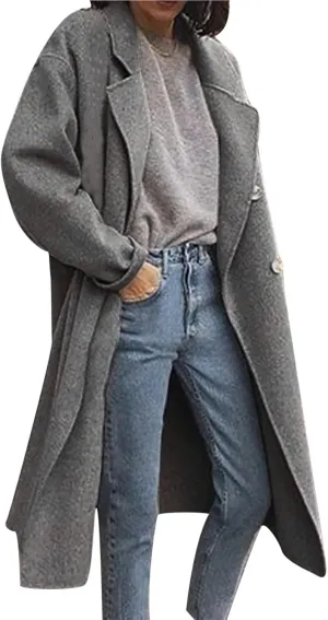 Wool Trench Coat for Women Oversized Notched Collar Single Breast Trench Coat Thicken Warm Winter Pea Coat Jackets