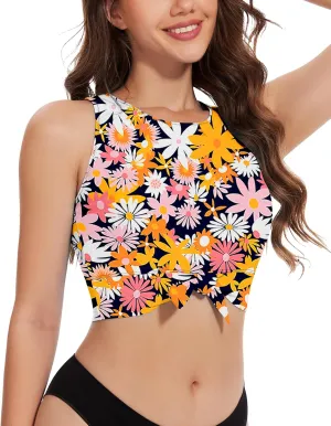 WOWENY High Neck Bikini Top Tie Knot Front Crop Top Tankini Swimsuit Swim Tops Only