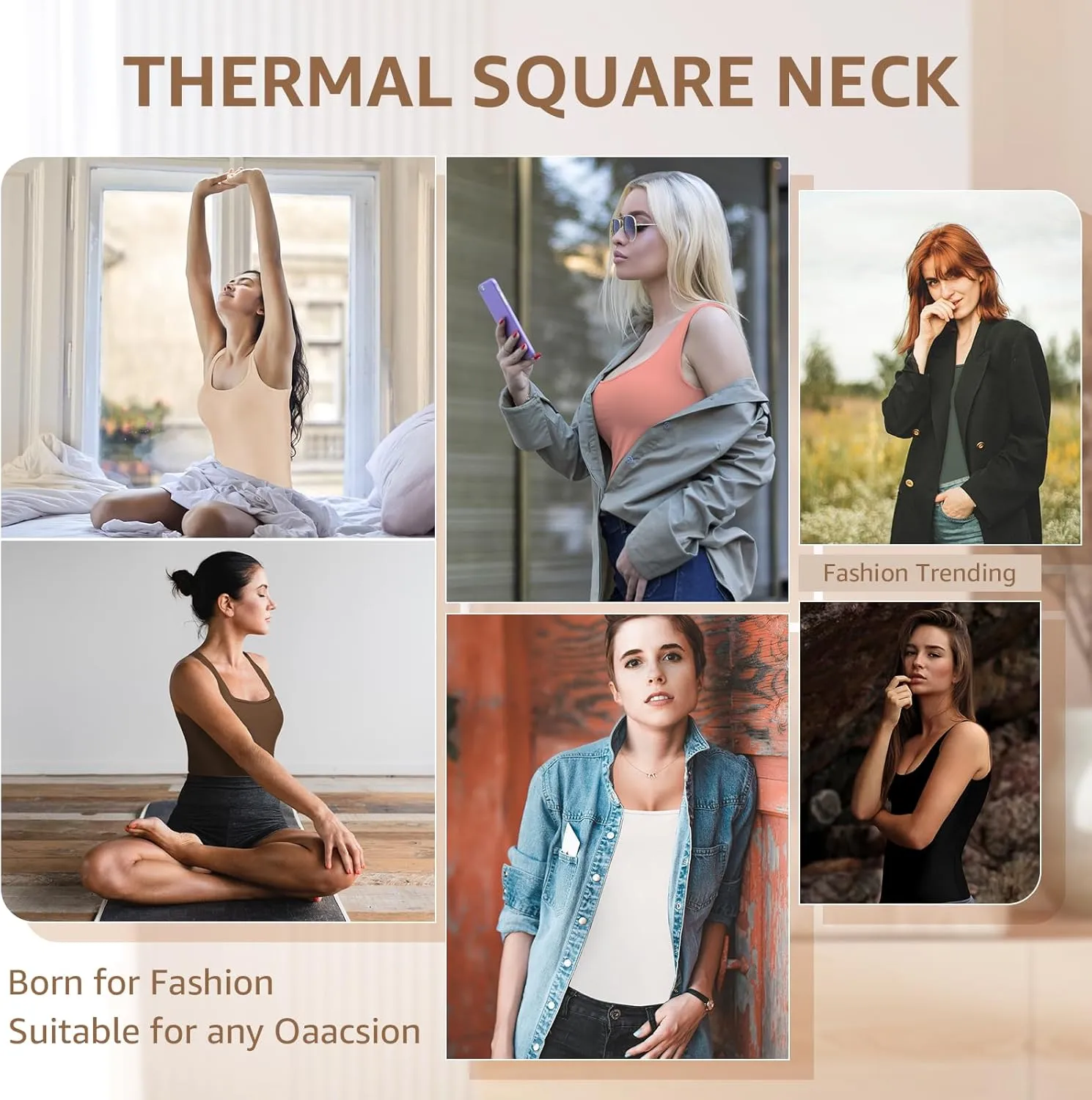WOWENY Women Sleeveless Thermal Tank Top Fleece Lined Underwear Top Warm Camisole Square Neck Winter Base Layer