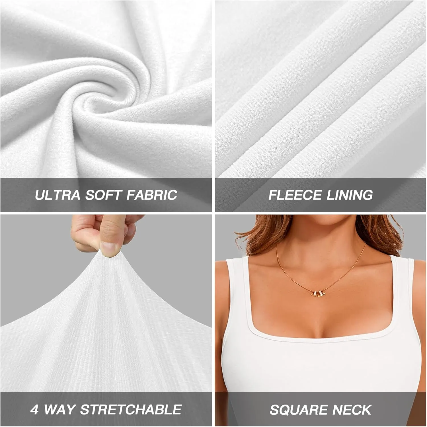 WOWENY Women Sleeveless Thermal Tank Top Fleece Lined Underwear Top Warm Camisole Square Neck Winter Base Layer