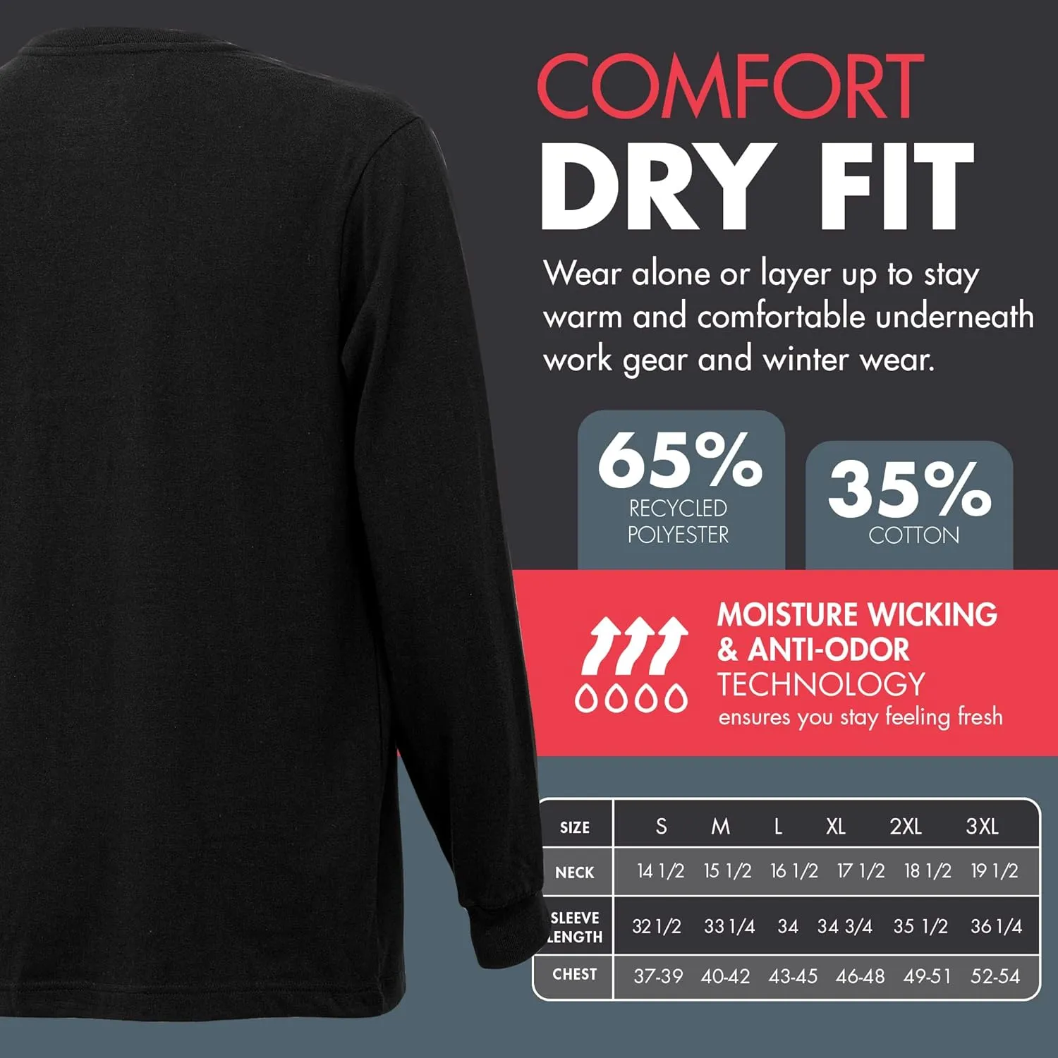 Wrangler Long Sleeve Layering Tee Shirts for Men, Core Mens Layering T-Shirt