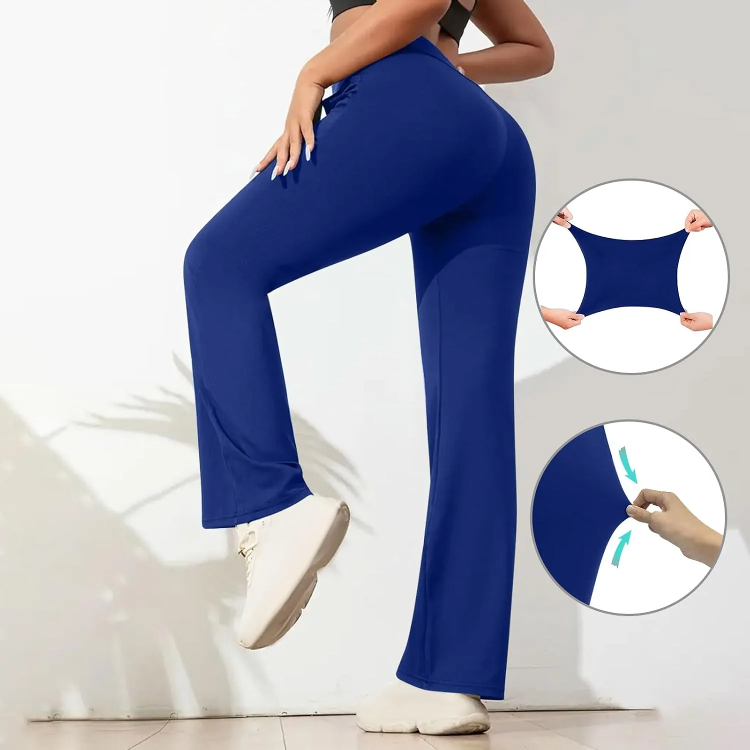 Xiaojmake Womens Flare Yoga Pants Stretchy Ribbed Bootcut Leggings High Waist Bell Bottom Athletic Workouts Pants with Pocket