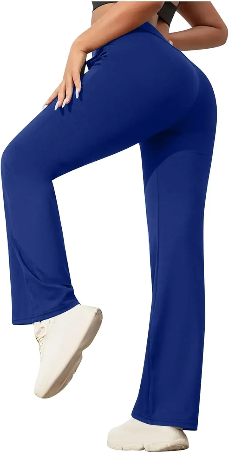 Xiaojmake Womens Flare Yoga Pants Stretchy Ribbed Bootcut Leggings High Waist Bell Bottom Athletic Workouts Pants with Pocket