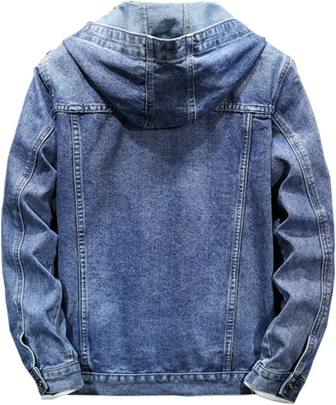 yardsong Mens Denim Jacket with Hood Distressed Button Down Jean Hoodie Long Sleeve Casual Trucker Coats with Pockets