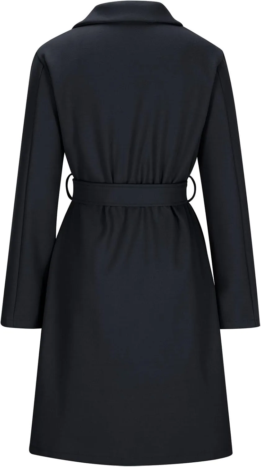 yardsong Womens Wool Blend Pea Coat Double Breasted Slim Fit Belted Trench Coats Winter Fashion Business Long Jackets