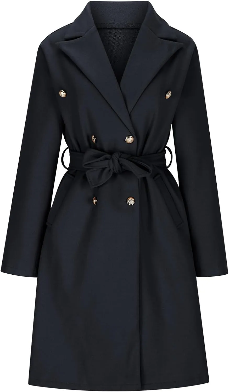 yardsong Womens Wool Blend Pea Coat Double Breasted Slim Fit Belted Trench Coats Winter Fashion Business Long Jackets