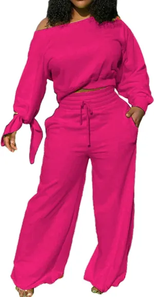 Yiershu Women's 2 Piece Outfits Casual Sweatsuits Long Sleeve Loose Matching Wide Leg Tracksuit Pants Sets with Pockets