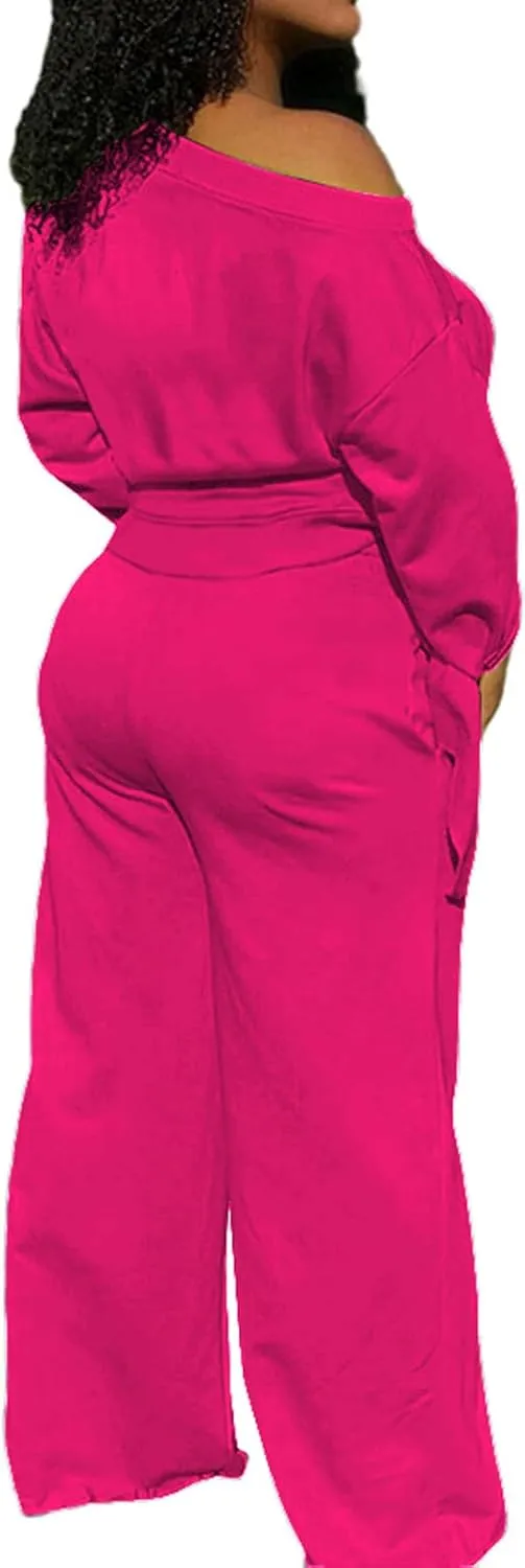 Yiershu Women's 2 Piece Outfits Casual Sweatsuits Long Sleeve Loose Matching Wide Leg Tracksuit Pants Sets with Pockets
