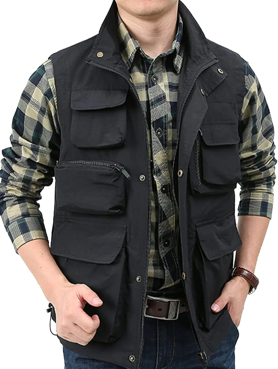 Yimoon Mens Utility Fishing Vest Summer Lightweight Safari Travel Cargo Vest Outdoor Work Vests Multi Pockets