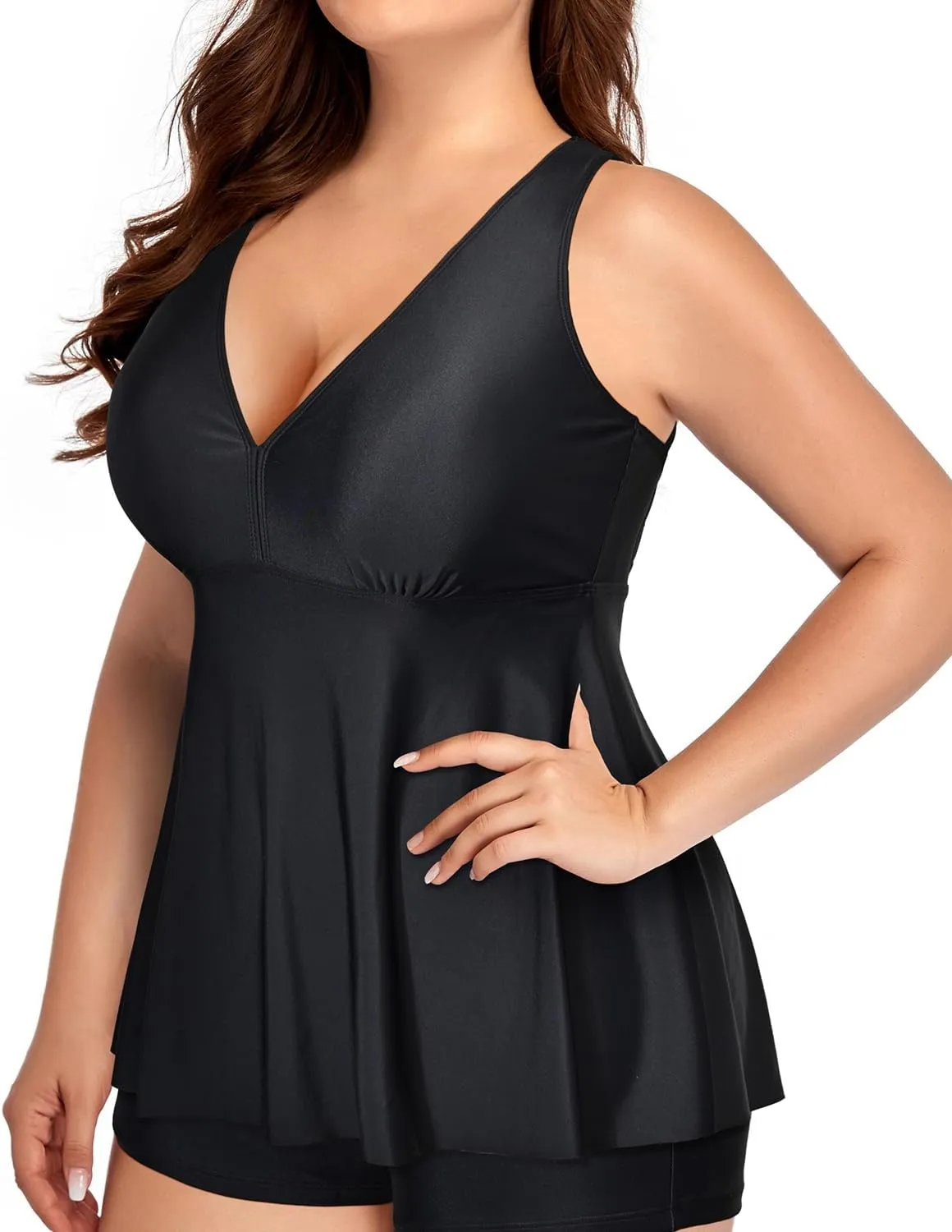 Yonique Plus Size Tankini Tops for Women No Bottom Flowy Bathing Suit Top V Neck Swim Top