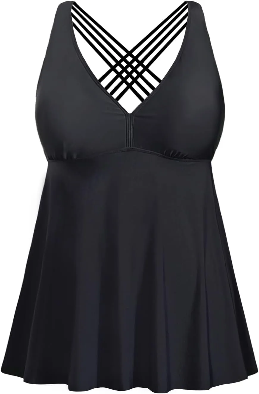 Yonique Plus Size Tankini Tops for Women No Bottom Flowy Bathing Suit Top V Neck Swim Top