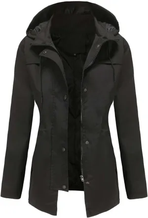 YRAETENM Rain Jacket Women Lightweight Waterproof Trench Coat Active Outdoor Hooded Windbreaker Casual Raincoat with Pockets