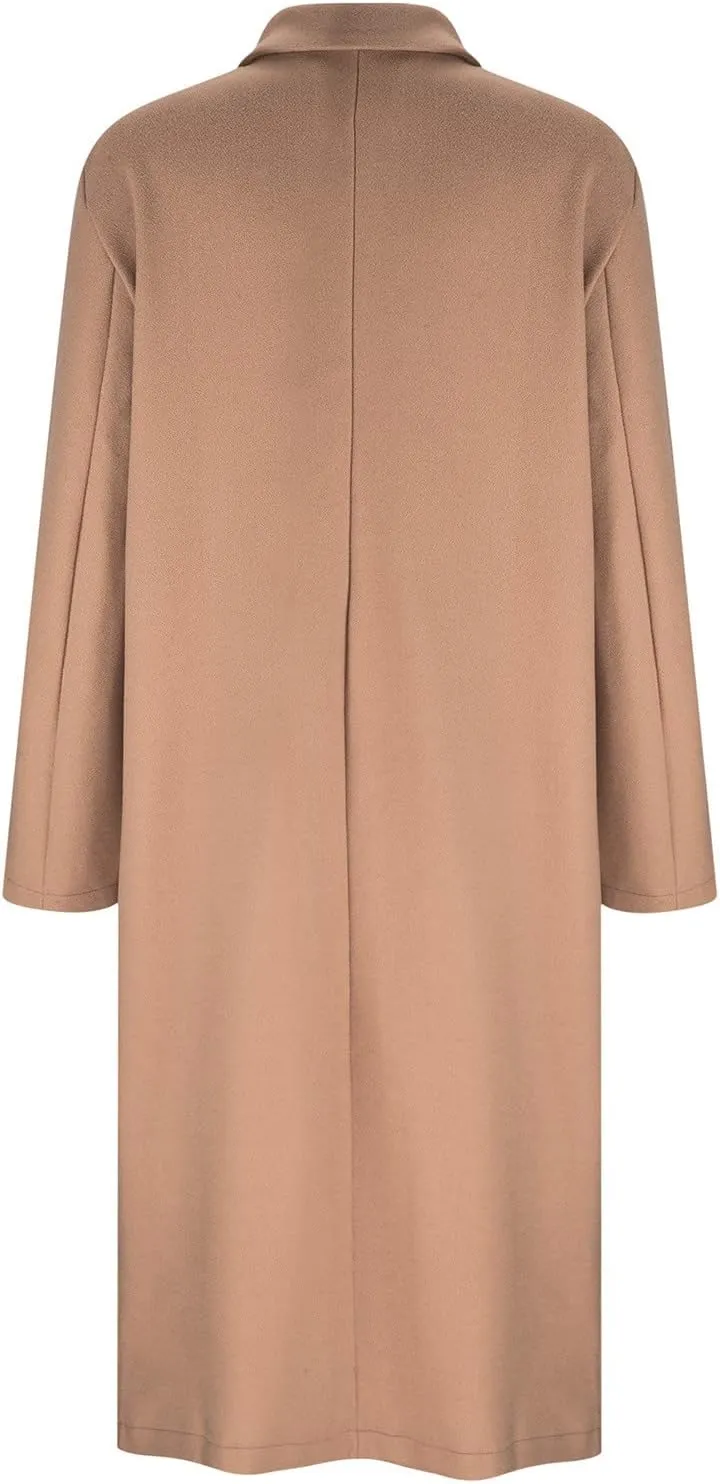 YRAETENM Trench Coat Women Oversized Notch Lapel Mid Long Wool Blend Coat Business Casual Fall Winter Pea Coat with Pockets