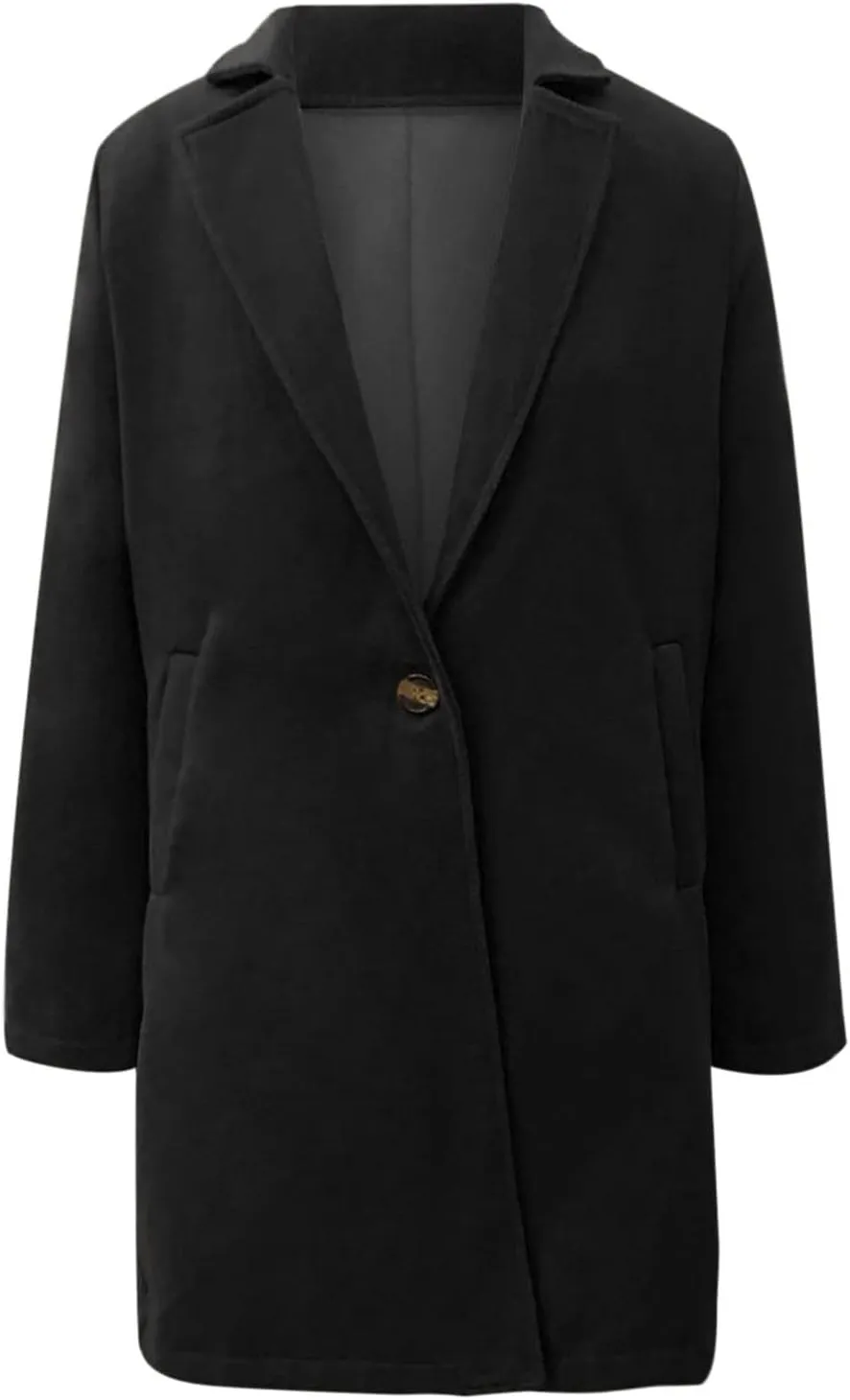 YRAETENM Trench Coats for Women Chic Notch Lapel One Button Mid Long Pea Coats Fall Winter Plus Size Warm Overcoat Outwear
