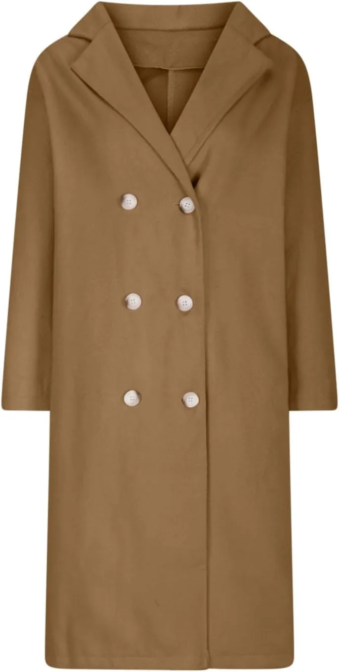 YRAETENM Winter Trench Coat Women Classic Double Breasted Wool Pea Coat Fashion Elegant Notched Lapel Warm Overcoat Jacket