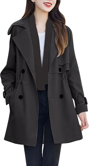 YRAETENM Women Hooded Trench Coat Lightwieght Double Breasted Anoraks Wind Breaker Elegant Long Jacket Fall Clothes Outfits
