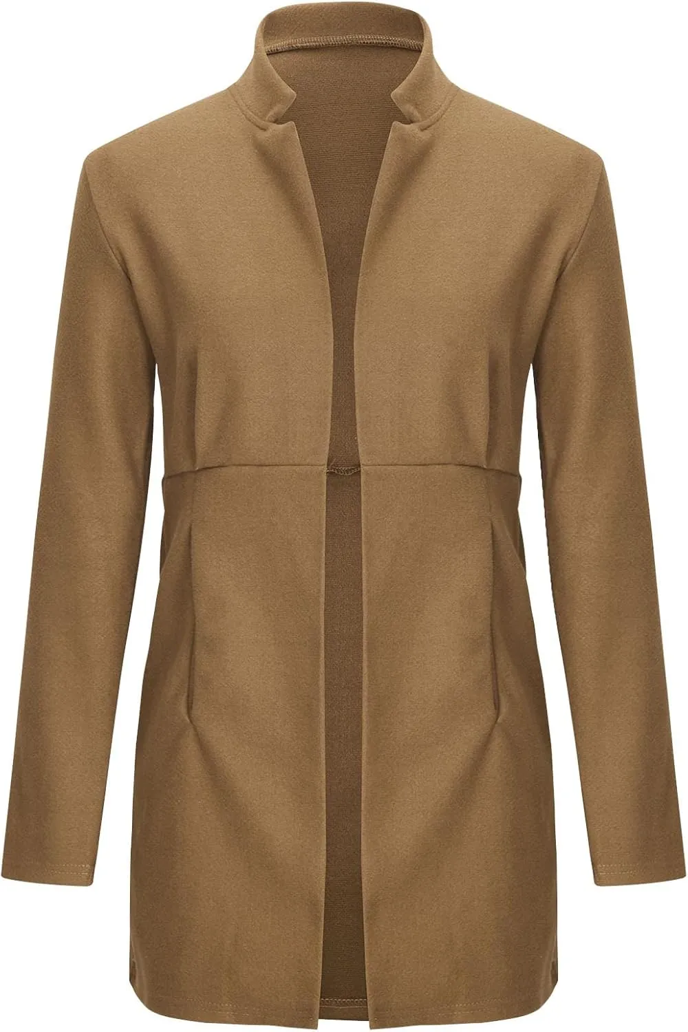 YRAETENM Women Winter Wool Jacket Fall Tailored Open Front Blazer Pea Coat Work Office Woolen Mid Long Cardigan Trench Coat