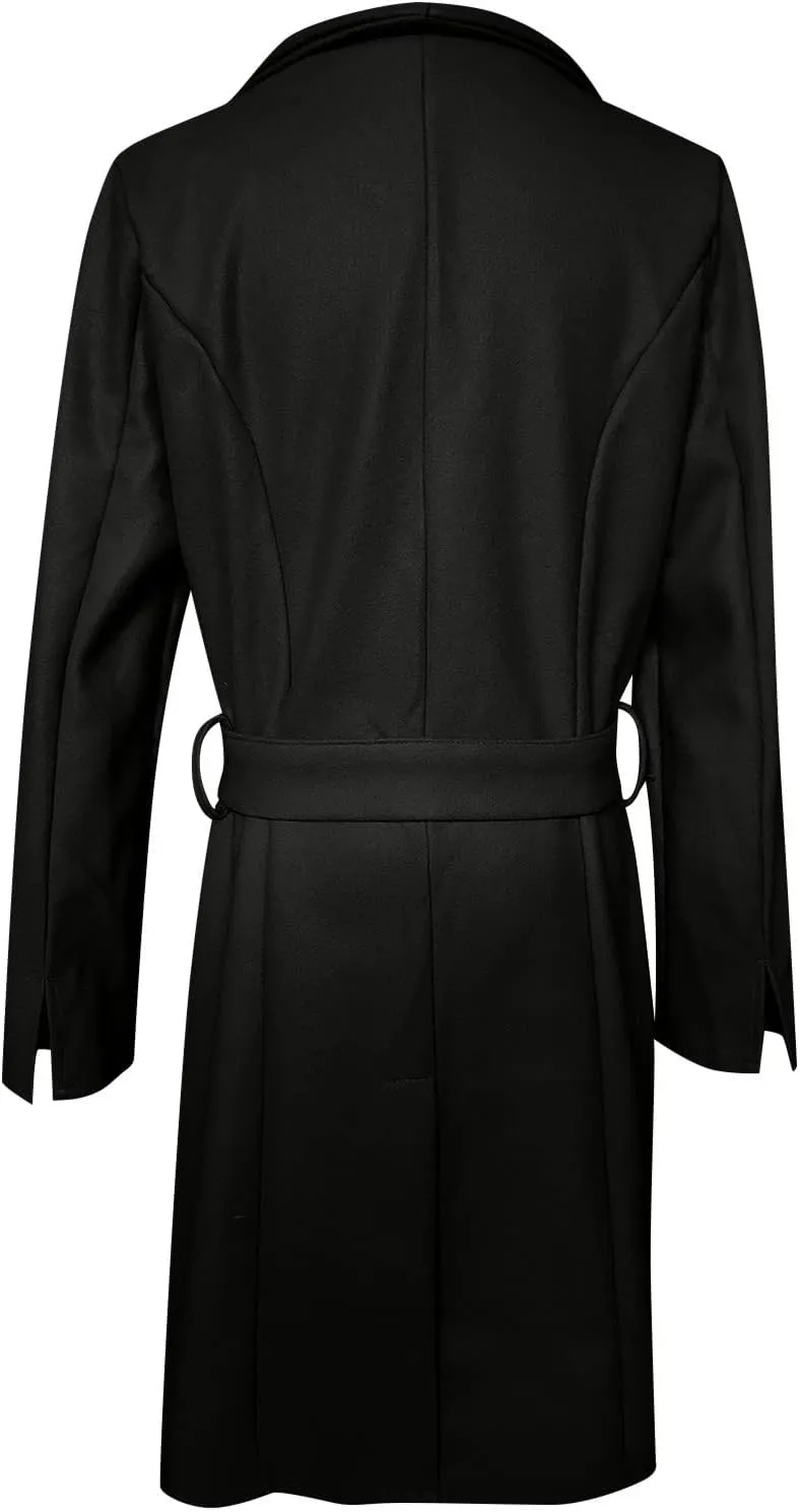YRAETENM Womens Long Wool Coat Single Breasted Shawl Collar Trench Coat Classic Warm Jacket Fall Winter Pea Coat with Belt