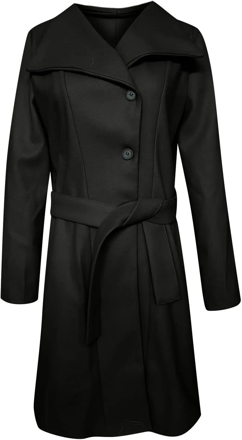 YRAETENM Womens Long Wool Coat Single Breasted Shawl Collar Trench Coat Classic Warm Jacket Fall Winter Pea Coat with Belt