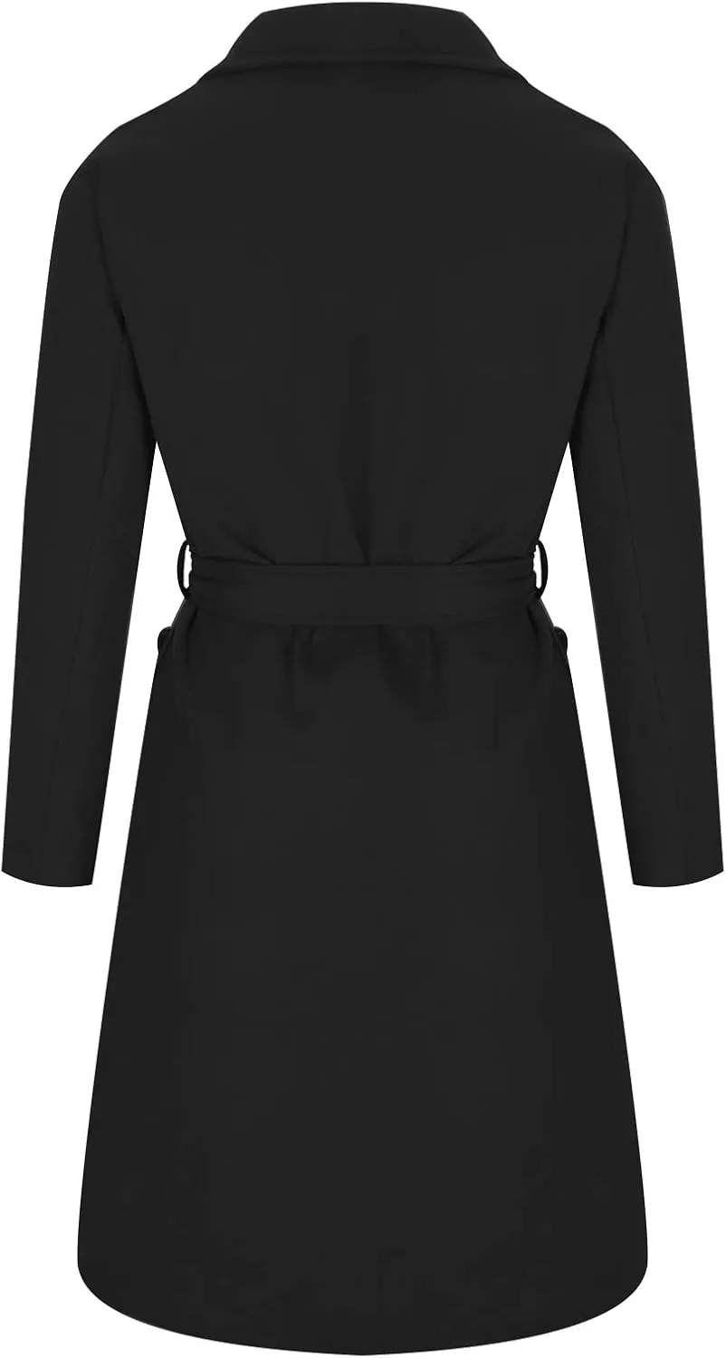YRAETENM Women's Notch Lapel Collar Pea Coat Casual Fall Winter Long Wool Blend Coat Thick Warm Overcoat Outerwear with Belt
