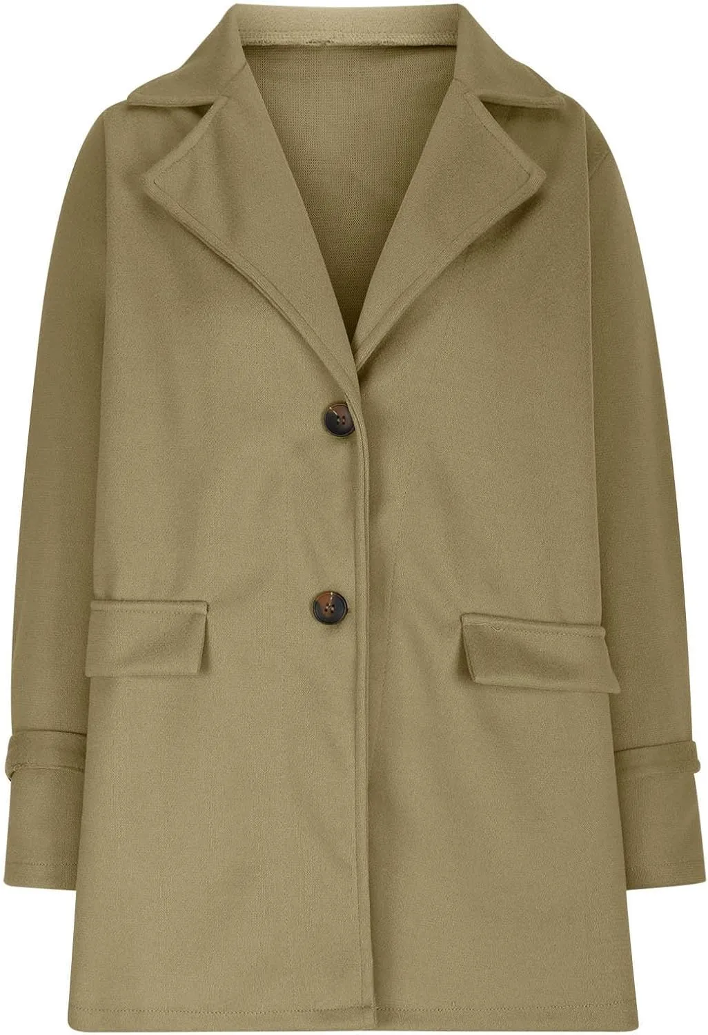 YRAETENM Womens Pea Coat Casual Notch Lapel Single Breasted Trench Coat Fall Winter Long Jackets Warm Open Front Wool Coat