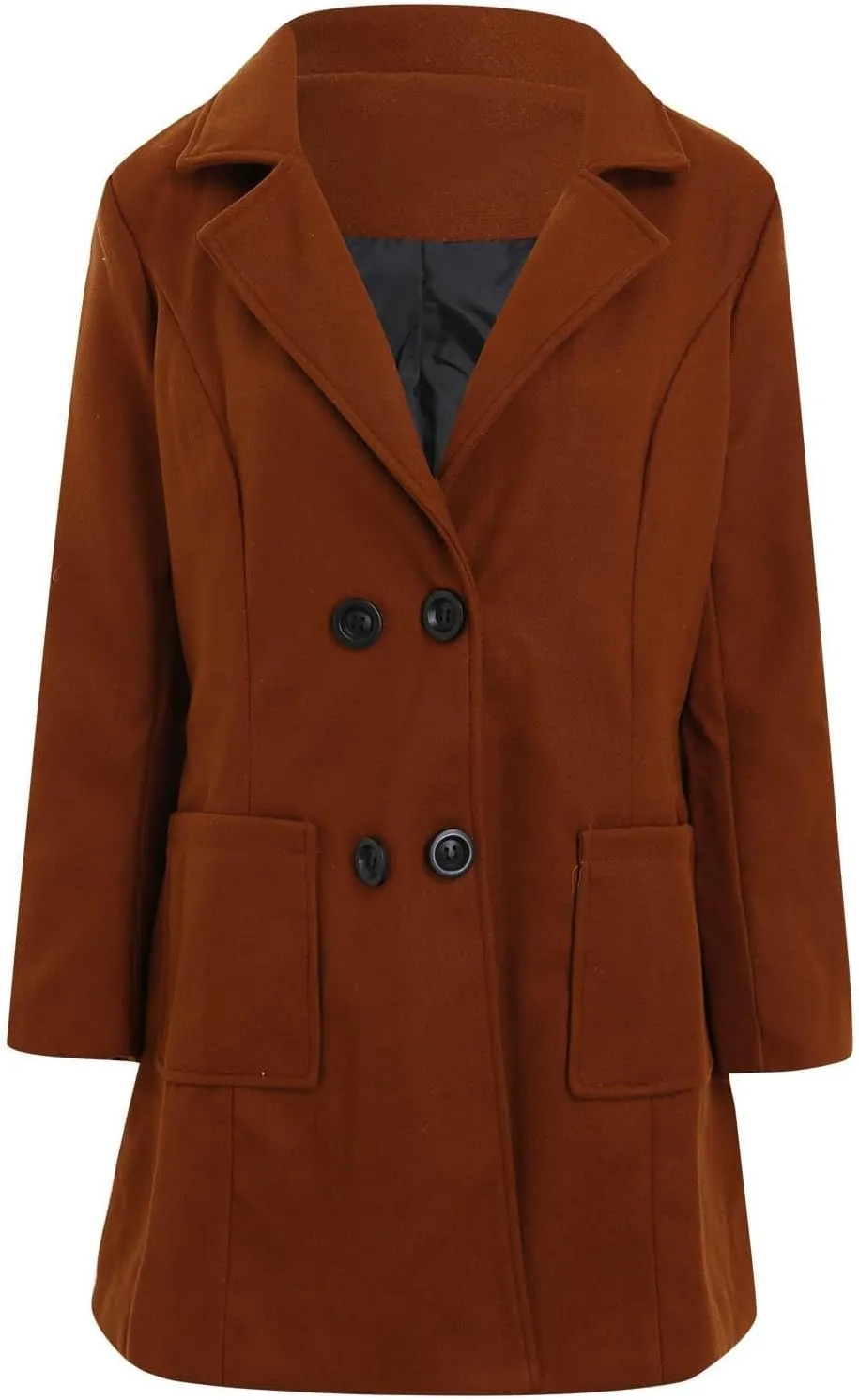 YRAETENM Women's Plus Size Long Winter Coats Notch Lapel Double Breasted Trench Coats Casual Mid Long Pea Coat with Pockets