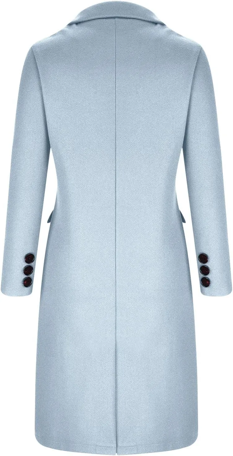 YRAETENM Women's Winter Coat Elegant Double Breasted Mid Long Wool Pea Coat Notched Lapel Trench Coat Overcoat Winter Outwear